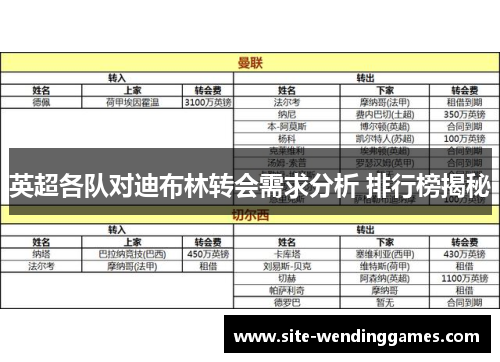 英超各队对迪布林转会需求分析 排行榜揭秘